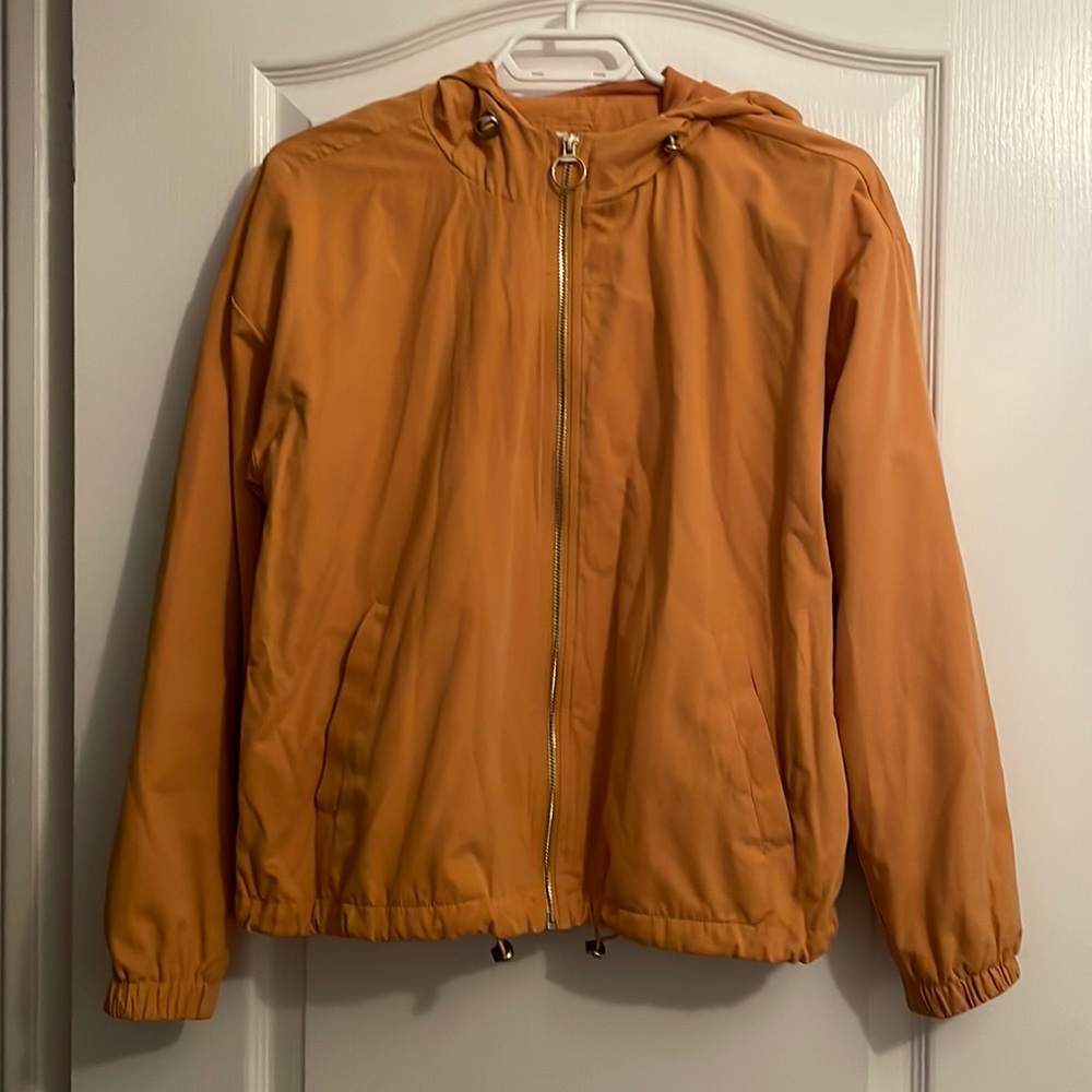 Mustard orange/yellow jacket with a hoodie